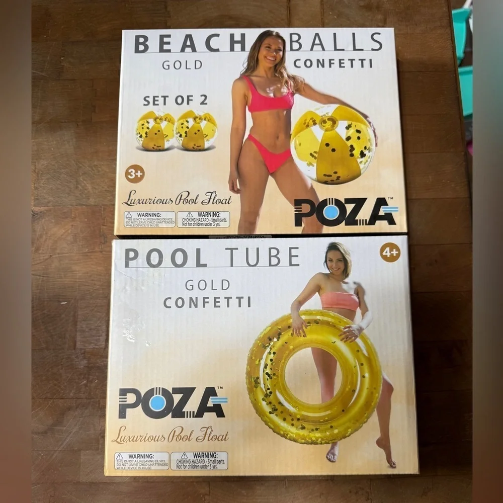 POZA Gold Confetti Beach Balls and Pool Tube Set BRAND NEW Swimming Pool Fun